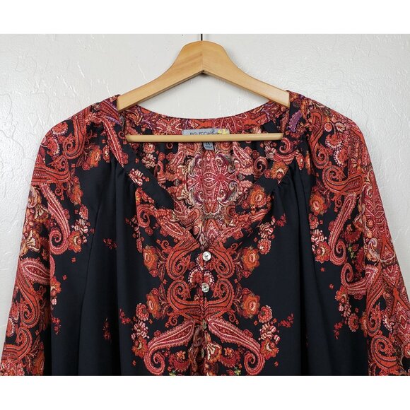 Figueroa & Flower Paisley Floral Bohemian Peasant Blouse Black Multi Women's 1X - Picture 3 of 11